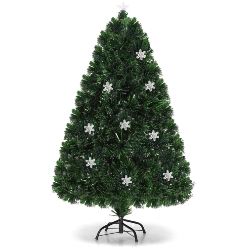 TOPBUY  6' Artificial Christmas Tree Pre-Lit Multi-Color Fiber Optic W/ Snowflake