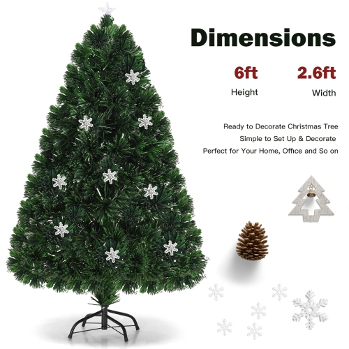 Topbuy 6' Artificial Christmas Tree Pre-Lit Multi-Color Fiber Optic w/ Snowflake