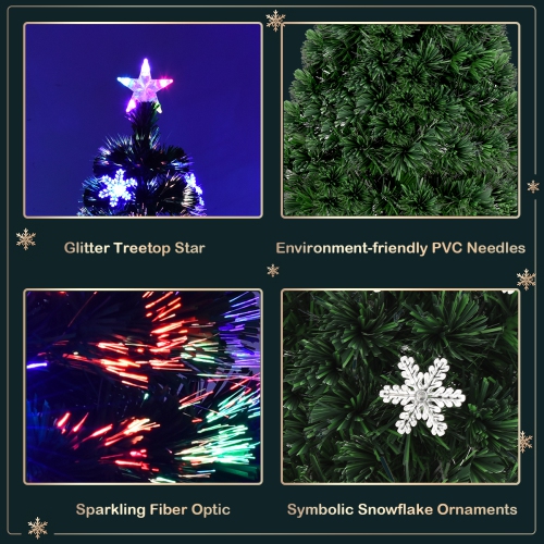 Topbuy 6' Artificial Christmas Tree Pre-Lit Multi-Color Fiber Optic w/ Snowflake