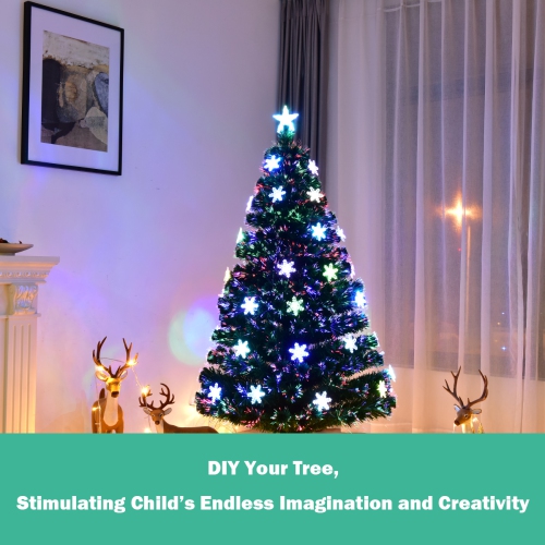 Topbuy 6' Artificial Christmas Tree Pre-Lit Multi-Color Fiber Optic w/ Snowflake