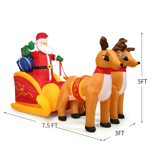 Topbuy 6 FT Inflatable Christmas Santa Reindeer Sled with Built-in LED Lights