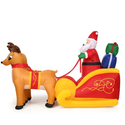 Topbuy 6 FT Inflatable Christmas Santa Reindeer Sled with Built-in LED Lights