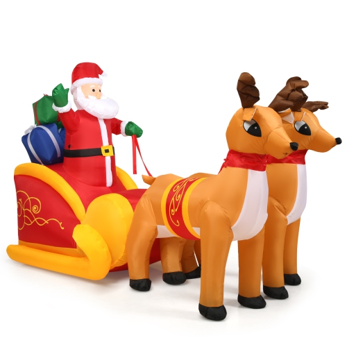 Topbuy 6 FT Inflatable Christmas Santa Reindeer Sled with Built-in LED Lights