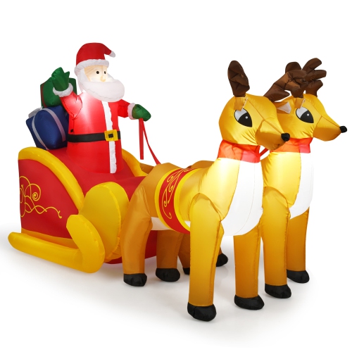 Topbuy 6 FT Inflatable Christmas Santa Reindeer Sled with Built-in LED Lights