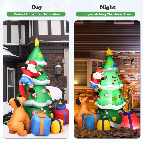 Topbuy 7 FT Inflatable Christmas Tree Santa Claus Climbing Tree Chased by Puppy Dog