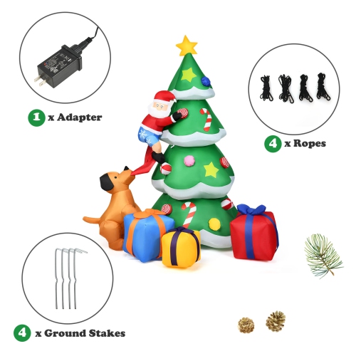 Topbuy 7 FT Inflatable Christmas Tree Santa Claus Climbing Tree Chased by Puppy Dog