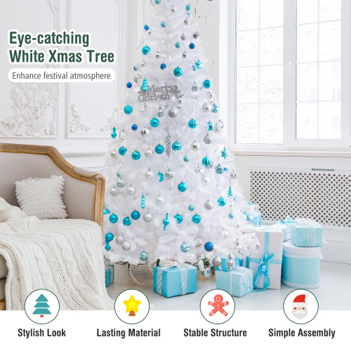 Topbuy 8ft White Artificial PVC Christmas Tree Festive Winter Tree w/ Stand