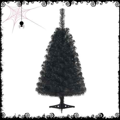 Topbuy 3 Ft Black Artificial Tree Unlit Halloween and Christmas Decoration Tree Compact Festival Party Supplies