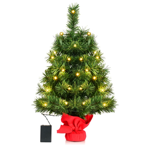 Topbuy 24" Artificial Christmas Tree Pre-Lit LED Lights for Window Side Tabletop w/ Led Lights