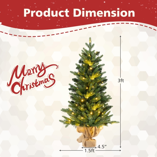 Topbuy 3 FT Pre-lit Artificial Entrance Christmas Tree Small Tabletop Xmas Fir Tree Warm White LED Lights Seasonal Decoration Tree