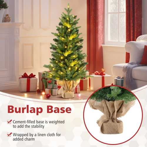 Topbuy 3 FT Pre-lit Artificial Entrance Christmas Tree Small Tabletop Xmas Fir Tree Warm White LED Lights Seasonal Decoration Tree