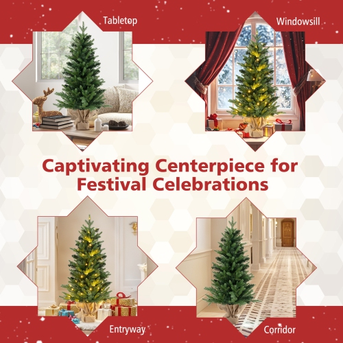 Topbuy 3 FT Pre-lit Artificial Entrance Christmas Tree Small Tabletop Xmas Fir Tree Warm White LED Lights Seasonal Decoration Tree