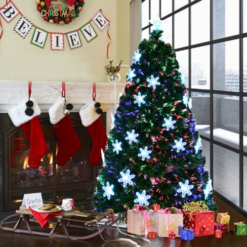 Topbuy 6' Pre-Lit Fiber Optic Artificial Christmas Tree w/ Snowflakes