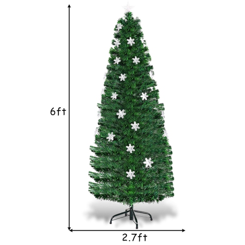 Topbuy 6' Pre-Lit Fiber Optic Artificial Christmas Tree w/ Snowflakes