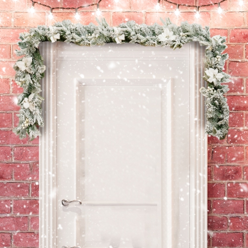 Topbuy 9FT Pre-Lit Flocked Christmas Garland, Lush & Natural Looking Battery Operated 50 Warm White LED Lights