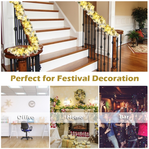 Topbuy 9FT Pre-Lit Flocked Christmas Garland, Lush & Natural Looking Battery Operated 50 Warm White LED Lights