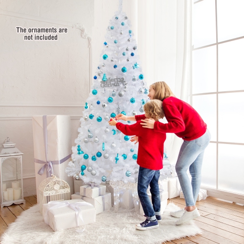Topbuy 8' Artificial PVC Christmas Tree Winter Decoration w/ Foldable Metal Stand White