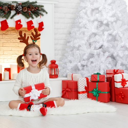 Topbuy 8' Artificial PVC Christmas Tree Winter Decoration w/ Foldable Metal Stand White