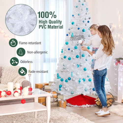 Topbuy 8' Artificial PVC Christmas Tree Winter Decoration w/ Foldable Metal Stand White