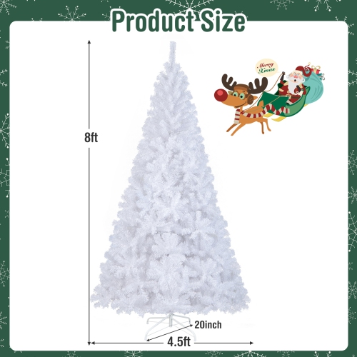 Topbuy 8' Artificial PVC Christmas Tree Winter Decoration w/ Foldable Metal Stand White