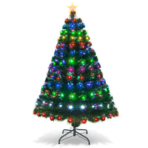 TOPBUY  5' Pre-Lit Optical Fiber Tree Artificial Christmas Tree W/ Lights & Stand