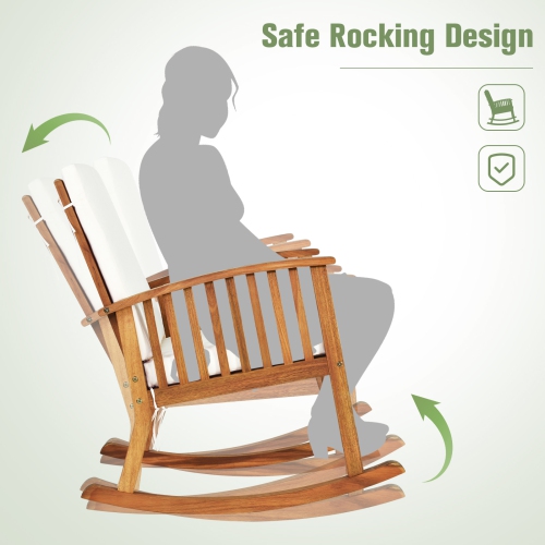 Patio Rocking Chair Acacia Wood Rocker w/ Seat & Back Cushions Safe & Comfortable Rocking