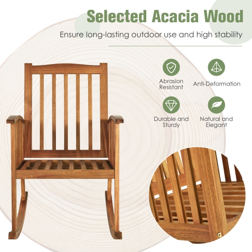 Patio Rocking Chair Acacia Wood Rocker w/ Seat & Back Cushions Safe & Comfortable Rocking