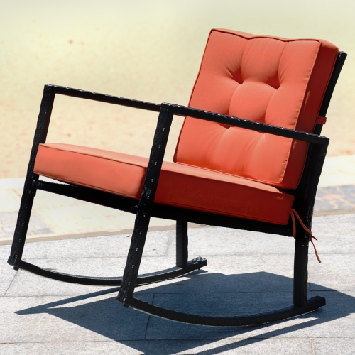 Topbuy Outdoor Wicker Rocking Chair Glider Rattan Rocker Recliner