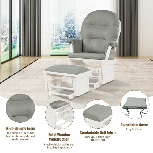 Topbuy Ergonomic Rocking Chair Baby Nursery Chair Glider with Ottoman Light