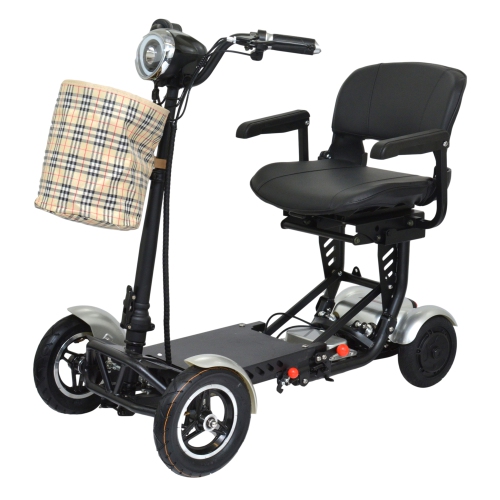 Portable Medical Mobility Scooter, Li-on Battery Large Seat, 300 lb Capacity 63 lb Weight, Up to 12 Miles - Silver Color