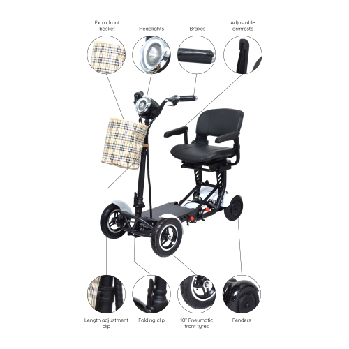 Foldable Lightweight Mobility Aid Scooter, Adjustable Speed and Premium Wide Seat, Long Range Up to 12 Miles - White Color