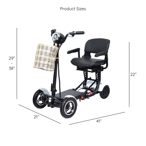 Foldable Lightweight Mobility Aid Scooter, Adjustable Speed and Premium Wide Seat, Long Range Up to 12 Miles - White Color