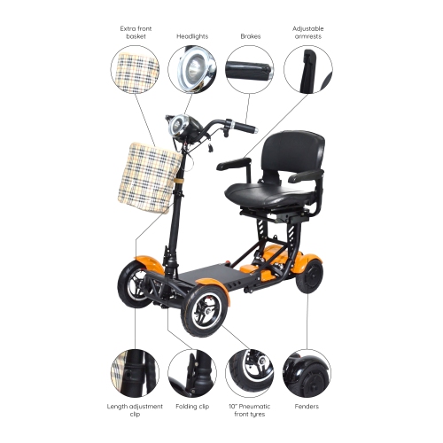 Trottinette électrique légère et robuste, guidon réglable en cuir large de qualité supérieure, jusqu'à 12 milles - couleur dorée