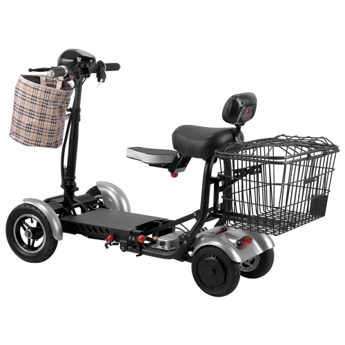 Lightweight Heavy Duty Medical Scooter, 4 Wheel 265 lb Weight Capacity, Lithium Battery Up to 12 Miles - Silver Color