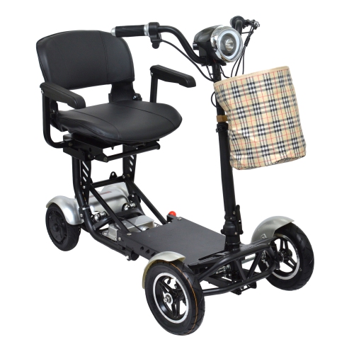 Portable Medical Mobility Scooter, Li-on Battery Large Seat, 300 lb Capacity 63 lb Weight, Up to 12 Miles - Silver Color