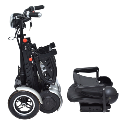 Portable Medical Mobility Scooter, Li-on Battery Large Seat, 300 lb Capacity 63 lb Weight, Up to 12 Miles - Silver Color