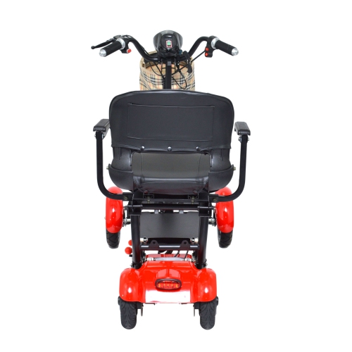 4 Wheel Electric Motorized Compact Scooter, Foldable Wide Seat with Padded Armrests and LED Light, Up to 12 Miles - Red Color