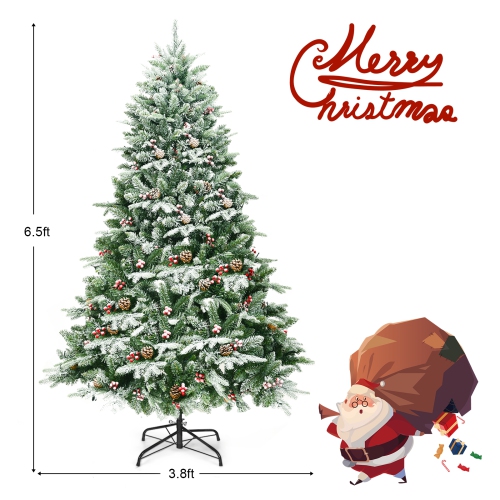 Topbuy Pre-lit Snow Flocked Christmas Tree with 450 LED Lights &Foldable Stand