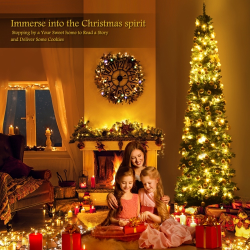 Topbuy 9' Artificial Slim Christmas Tree Pencil Shape Home Holiday Decor Green