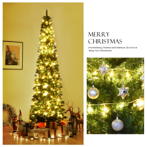 Topbuy 9' Artificial Slim Christmas Tree Pencil Shape Home Holiday Decor Green