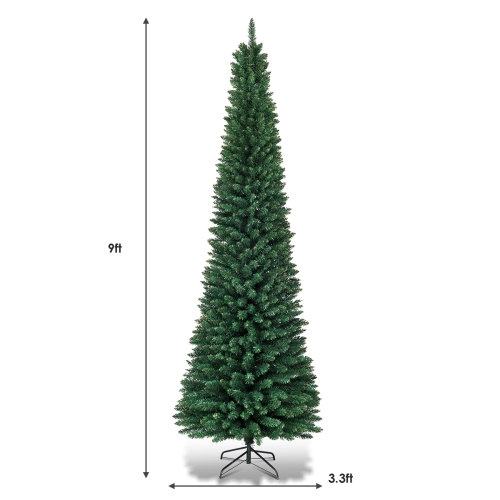 Topbuy 9' Artificial Slim Christmas Tree Pencil Shape Home Holiday Decor Green
