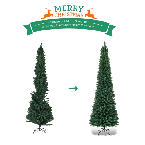 Topbuy 9' Artificial Slim Christmas Tree Pencil Shape Home Holiday Decor Green