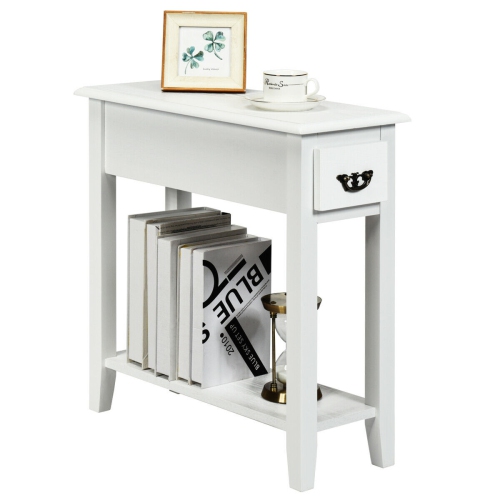 Topbuy White 2 Tier Narrow Nightstand End Bedside Sofa Side Table With Drawer And Shelf