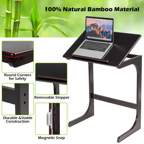 Topbuy 7 Angles Adjustable Bamboo Sofa Side Table Portable C Table TV Tray for Living Room Bedroom