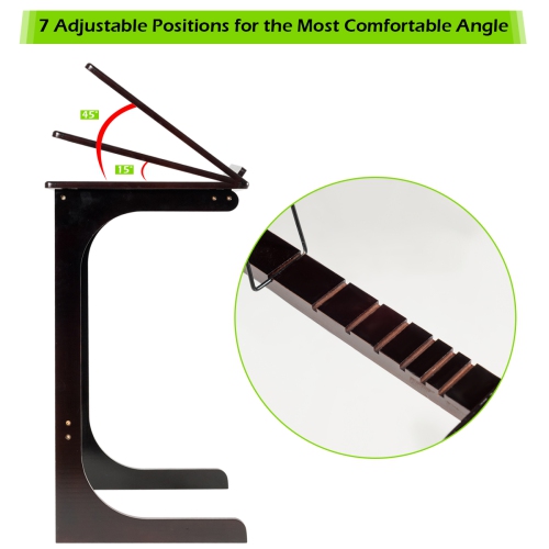 Topbuy 7 Angles Adjustable Bamboo Sofa Side Table Portable C Table TV Tray for Living Room Bedroom