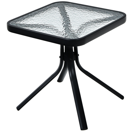 TOPBUY  Patio End Table Outdoor Metal Square Side Table W/tempered Glass Tabletop In Black