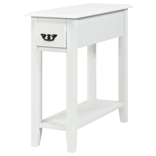 Topbuy Set of 2 White 2 Tier Narrow Nightstand End Bedside Sofa Side Table W/ Drawer & Shelf