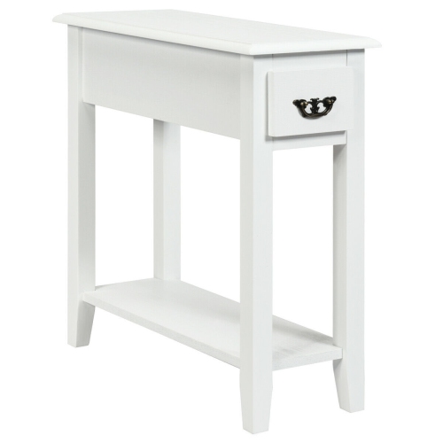 Topbuy Set of 2 White 2 Tier Narrow Nightstand End Bedside Sofa Side Table W/ Drawer & Shelf