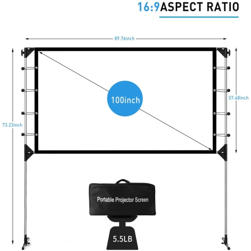 NIERBO Écran de projecteur avec support 100 pouces 16:9 HD 4K Écran de cinéma extérieur portable pour intérieur Écran de projection extérieur Écran