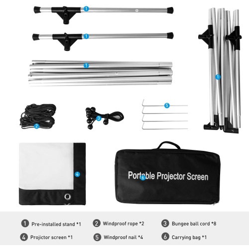 NIERBO Écran de projecteur avec support 100 pouces 16:9 HD 4K Écran de cinéma extérieur portable pour intérieur Écran de projection extérieur Écran